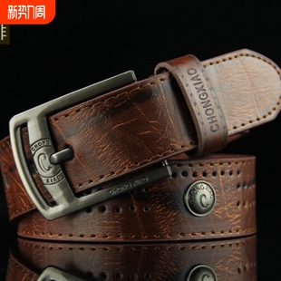 裤 针扣男皮带男生简约牛皮腰带棕色中年青年休闲潮男式 款 2026最新