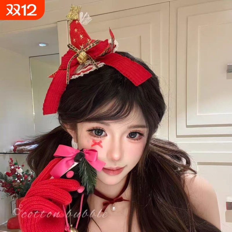 红色铃铛圣诞帽发夹五角星礼帽派对节日氛围感拍照道具圣诞节装扮