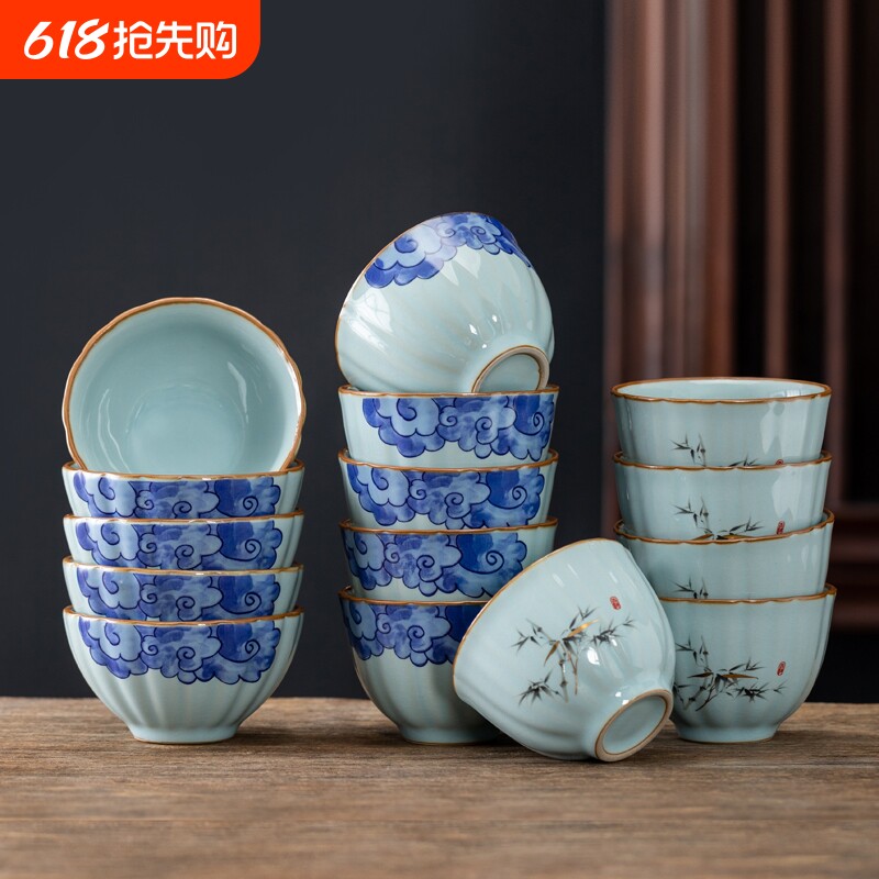 官窑可养陶瓷茶杯单杯祥云功夫茶具汝窑品茗杯开片主人杯小盏家用
