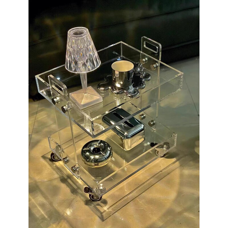 d亚克力边几角几Ins风透明可移动小推车床头柜轻奢茶几多层置物架