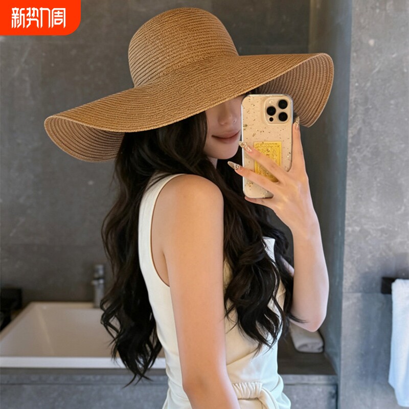 2026新款法式草帽女款大帽檐高级感海边遮阳防晒帽子可折叠大檐