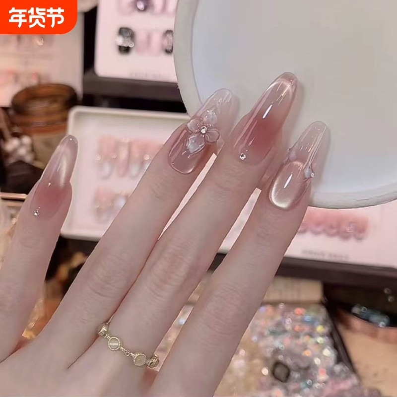 冬日花抖音新款纯手工立体冰透腮红猫眼穿戴甲椭圆扁平亮色甲油胶,彩妆/香水/美妆工具,穿戴甲/甲片,淘宝优惠券,粉丝福利购,淘宝优惠卷