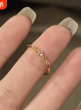 小红书同款简约时尚排钻锆石细戒指女小众设计高级感手饰素圈指环