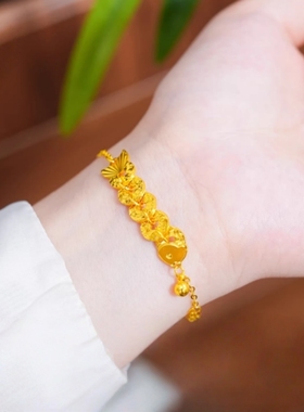 金店同款亮金碎碎冰五帝钱锦鲤手链新中式年年有鱼项链手饰礼物