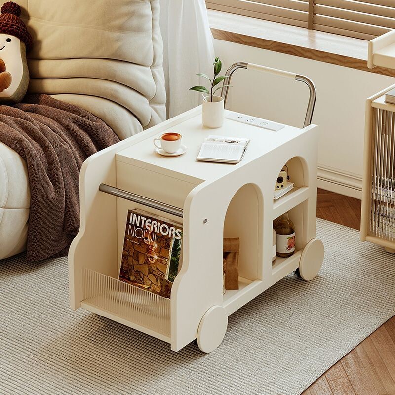 b奶油风沙发边几边柜带轮现代简约客厅可移动小茶几小推车置物架