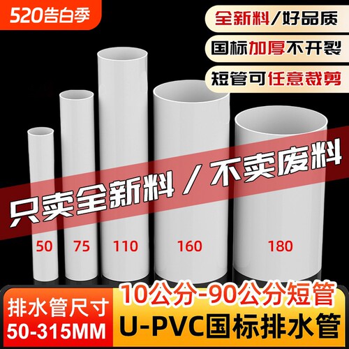 pvc管排水管圆管短管下水管道连接管子管材加长配件50/75/110 160