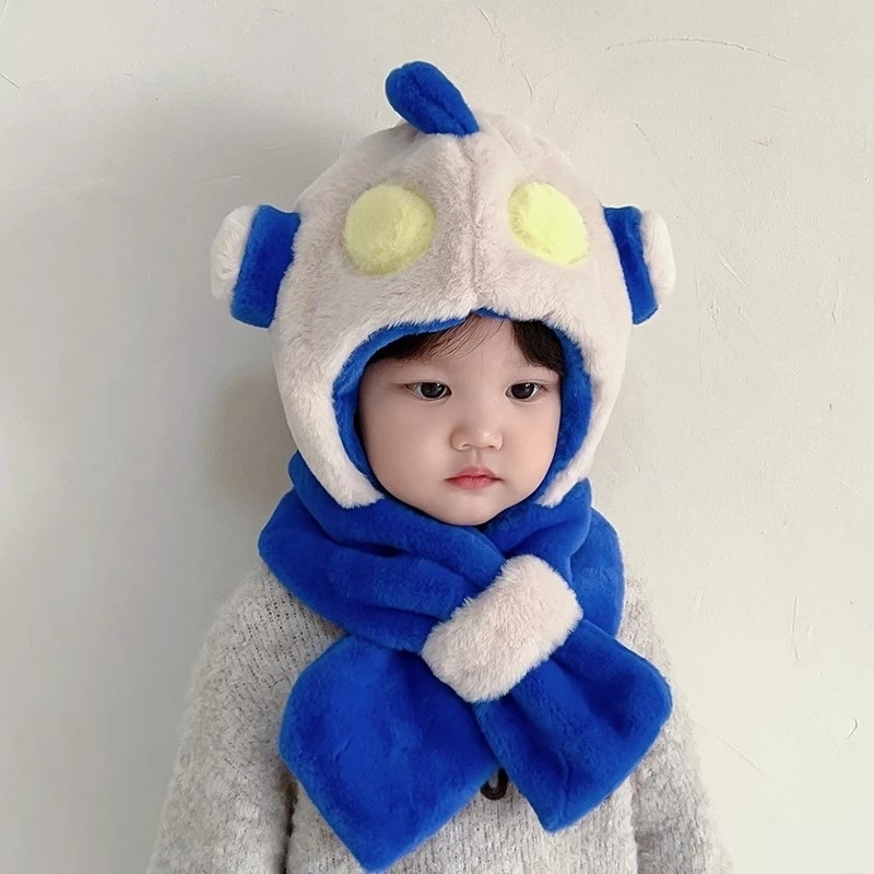 宝宝帽子奥特曼围巾一体秋冬季加厚儿童男孩针织毛线帽保暖可爱潮