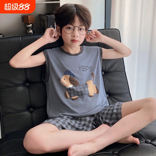 儿童睡衣夏季莫代尔薄款背心男童