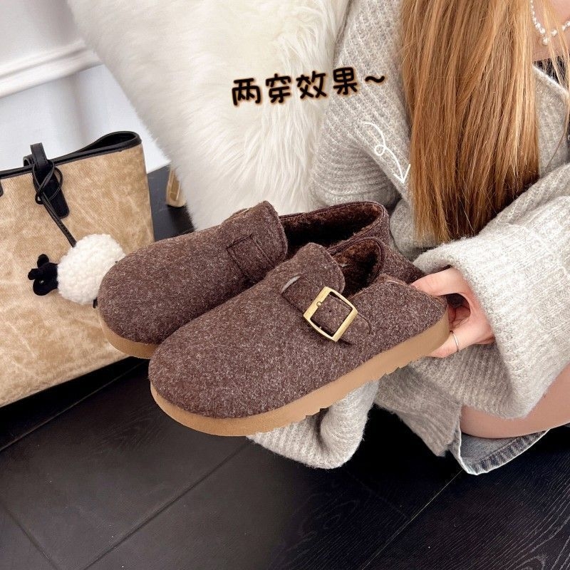 2025新款勃肯鞋女增高厚底冬季毛毛鞋加绒加厚保暖包头棉拖鞋棉鞋