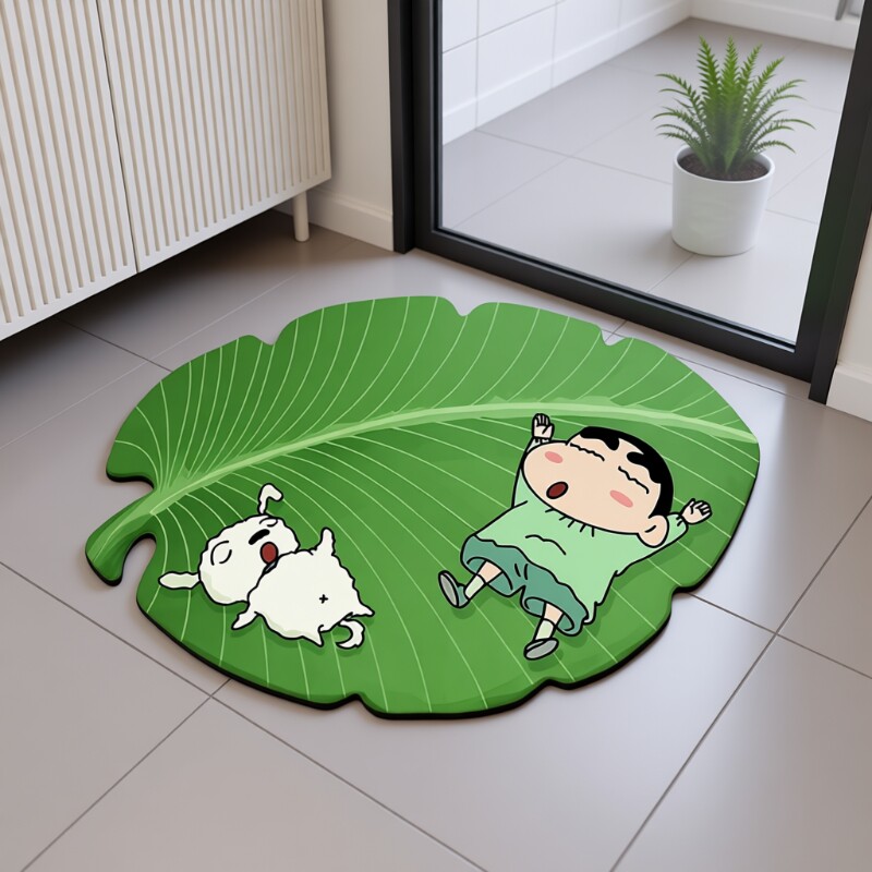 蜡笔小新浴室吸水地垫芭蕉叶硅藻泥卫生间门口脚垫淋浴房吸水地毯