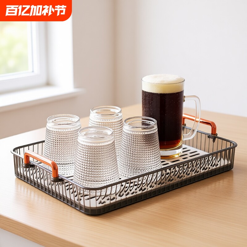 水杯子架沥水托盘放茶杯家用置物架茶具收纳桌面咖啡杯架轻奢把手