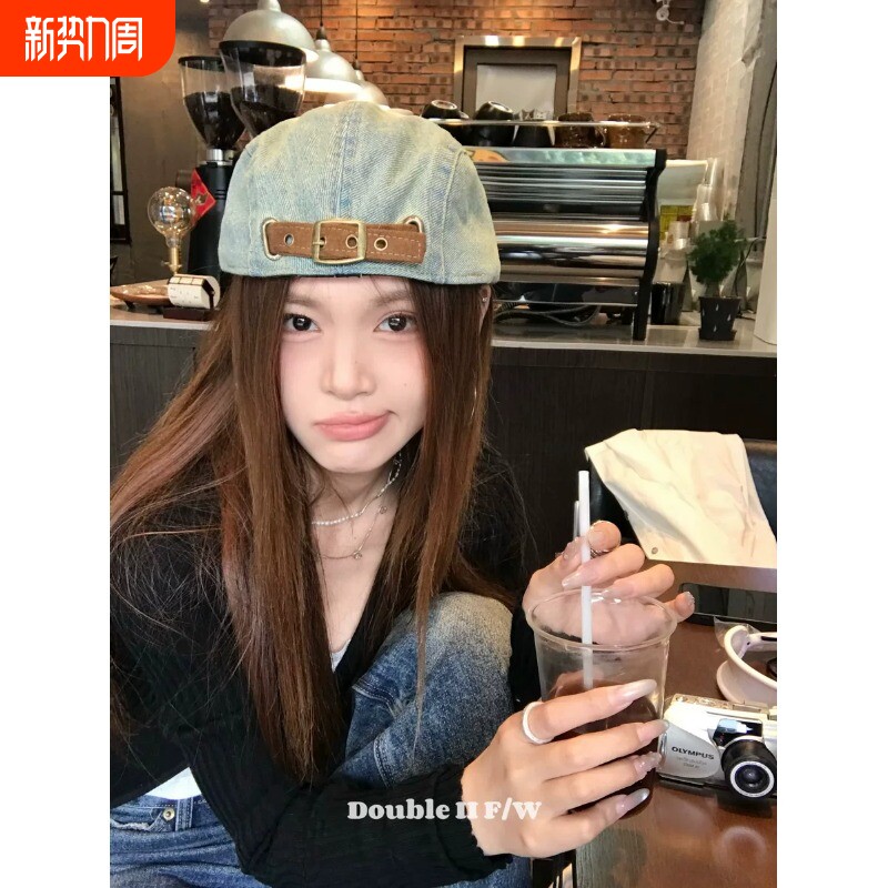 美式复古纯色帽子女夏季日系贝雷帽男短檐鸭舌帽做旧前进帽画家帽