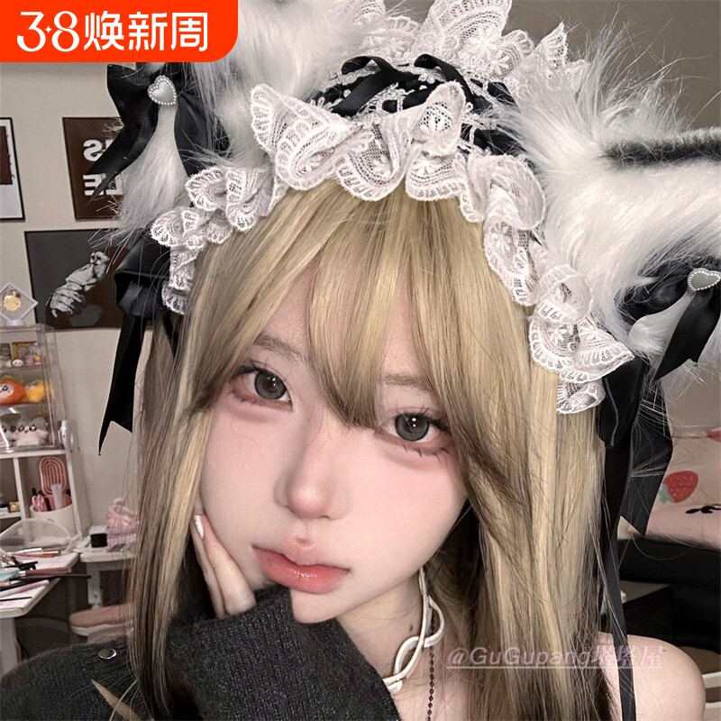 黑色猫耳蝴蝶结毛绒发箍甜美可爱兽耳cos发饰发带女漫展拍照道具