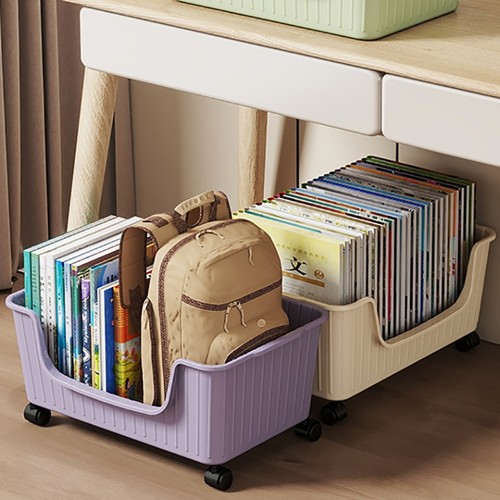 学生教室书本收纳箱桌下书包滑轮可移动收纳筐大容量超大置物书架