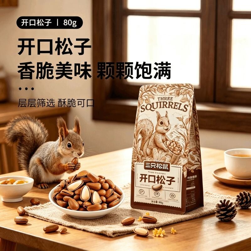三只松鼠开口松子新货原味大颗粒东北特产松树籽手剥红松子坚果