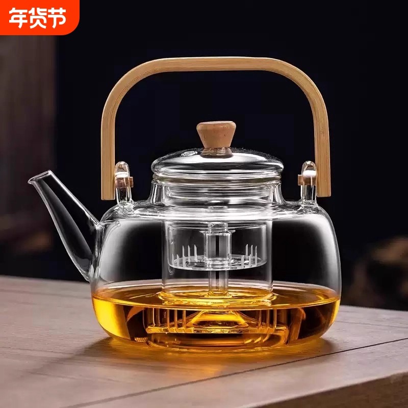 玻璃煮茶壶耐高温加厚煮茶器电陶炉提梁壶烧水专用高硼硅炭火泡茶,餐饮具,茶壶,淘宝优惠券,粉丝福利购,淘宝优惠卷