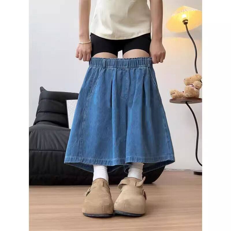 女童夏季冰丝牛仔短裤百搭图片