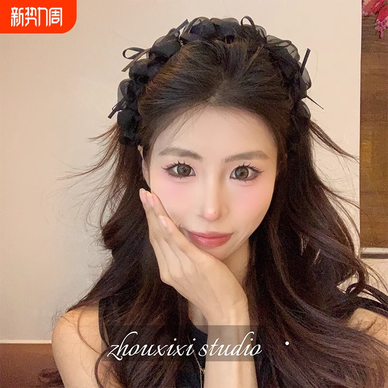韩国高级感波浪高颅顶发箍女带齿防滑蝴蝶结显脸小压发卡头箍头饰