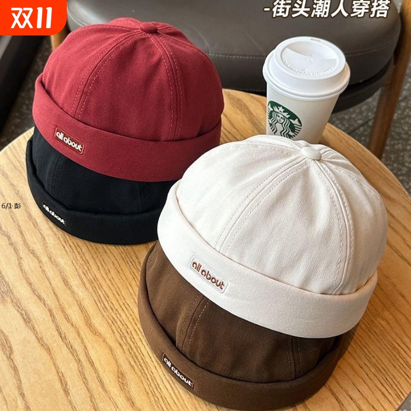 日本设计师雅痞帽地主帽原宿风街头无檐帽子秋季红色休闲白色黑色