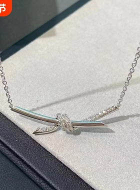 全新高定品质镶钻绳结项链女18K金交叉蝴蝶结锁骨链女谷爱凌同款
