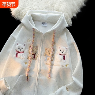 女童加绒外套秋冬2025新款初中生女孩超好看上衣儿童少年冬装卫衣