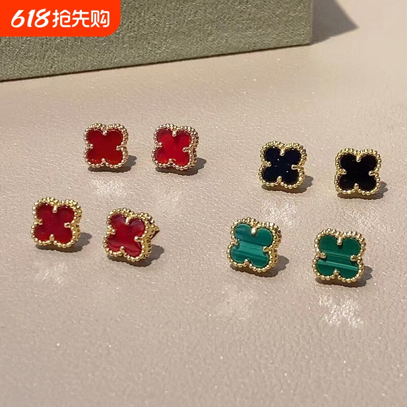 四叶草耳钉女网红气质百搭玫瑰金白贝母小众时尚日韩精致耳环饰品