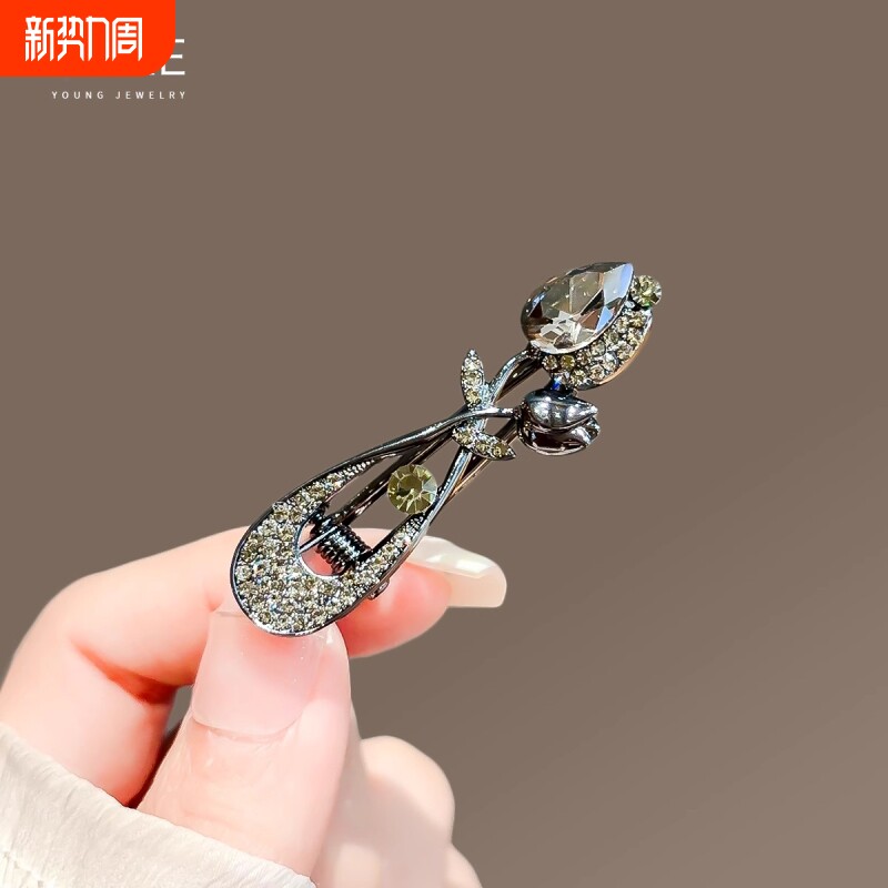 气质水钻郁金香发夹女新款气质侧边夹刘海碎发夹子头饰高级感发卡