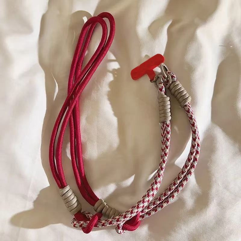 新款红色编织斜跨长绳可拆卸挂脖手腕绳通用手机壳挎肩手机链结实耐用个性ins百搭女款户外结实便携背带吊绳