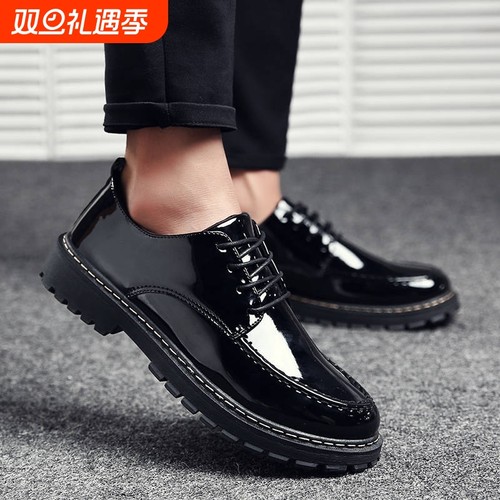 潮流百搭黑色英伦系带休闲鞋