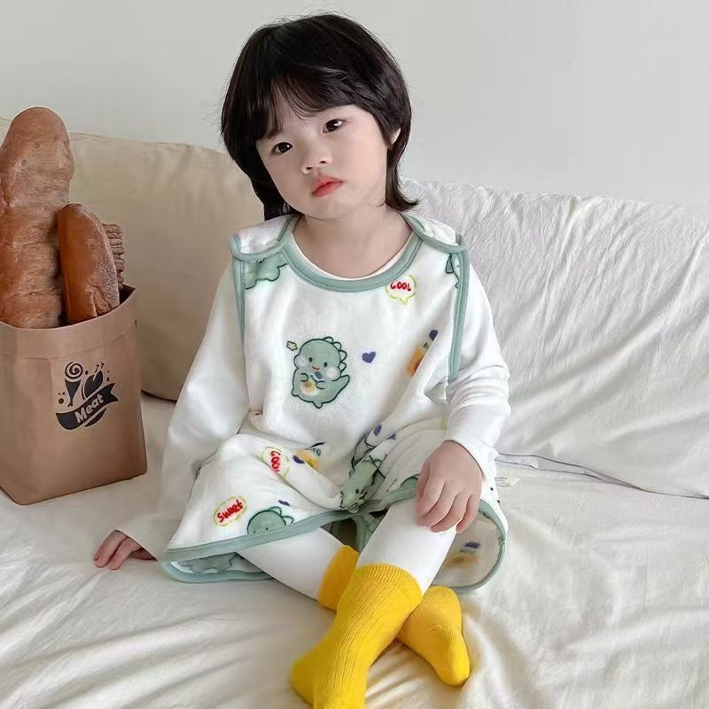 睡袋宝宝秋冬款法兰绒背心冬季加绒儿童马甲婴儿连体睡衣珊瑚绒