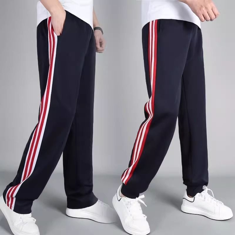 校服裤子两道杠男女直筒宽松藏蓝色学生白红条运动裤校裤x144