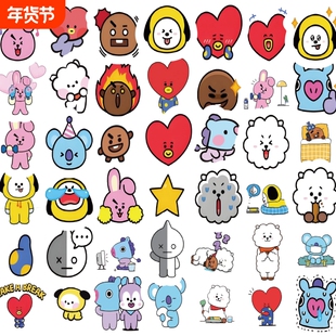 bt21贴纸可爱卡通防弹少年团周边表情包手机壳手账行李箱装饰diy防水贴画