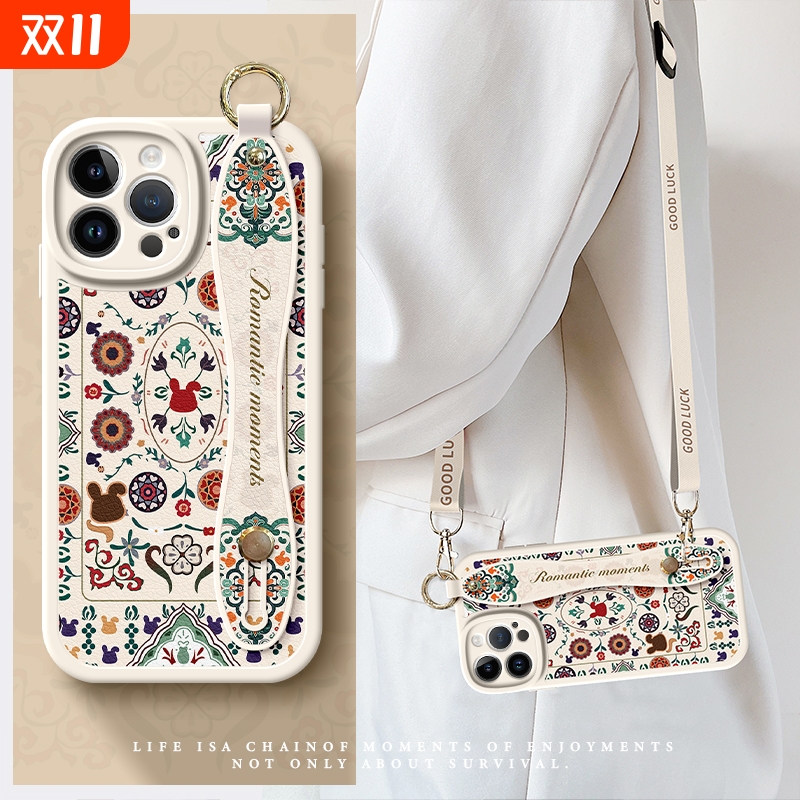 适用苹果16Pro手机壳17新款iphone 15女生14promax保护套12挂绳11防摔prose腕带promax斜挎8轻奢Air花纹兔xs