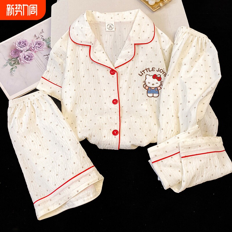 红豆睡衣女夏大童大码三件套薄款短袖长裤春秋季亲子母女装家居服