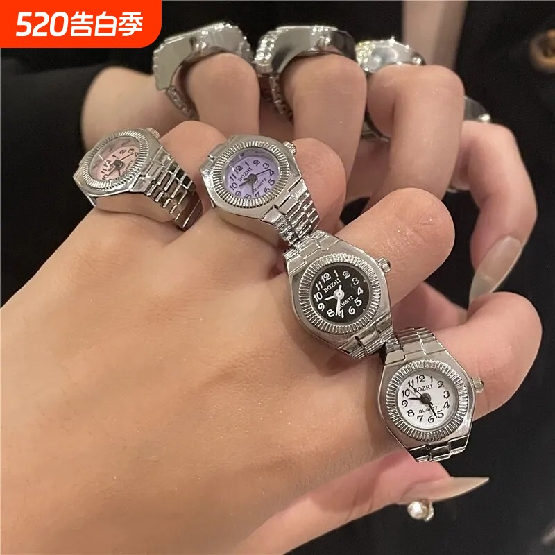 可以看时间!时尚手表戒指男女设计小众情侣手指表迷你时钟电子表