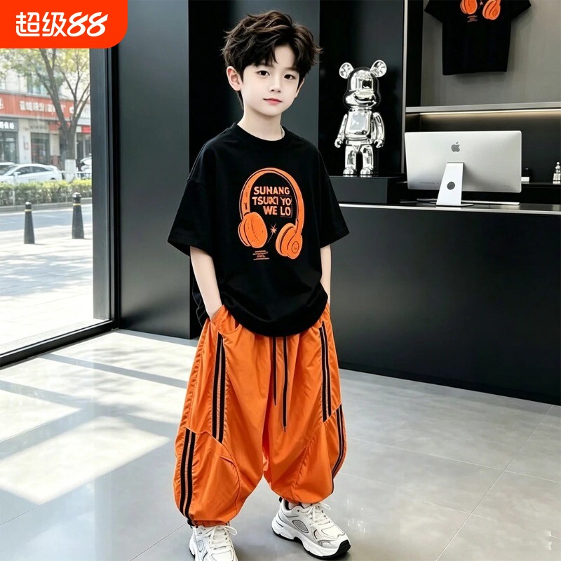 男童夏季套装2026新款韩版洋气运动风短袖长裤两件套儿童夏装宽松