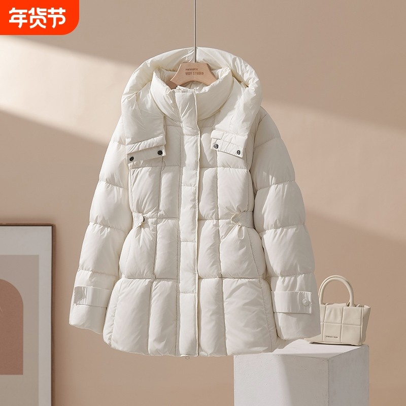 2025秋冬新款中长款羽绒服女收腰显瘦加厚白鸭绒时尚保暖白色黑色