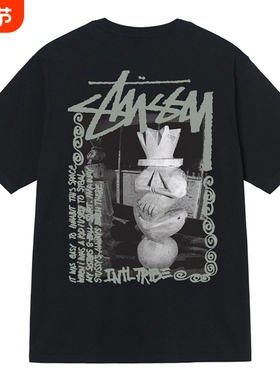 潮牌斯图西Stu短袖t恤石肖油画花卉沙滩重磅高版本纯棉亲子装童装