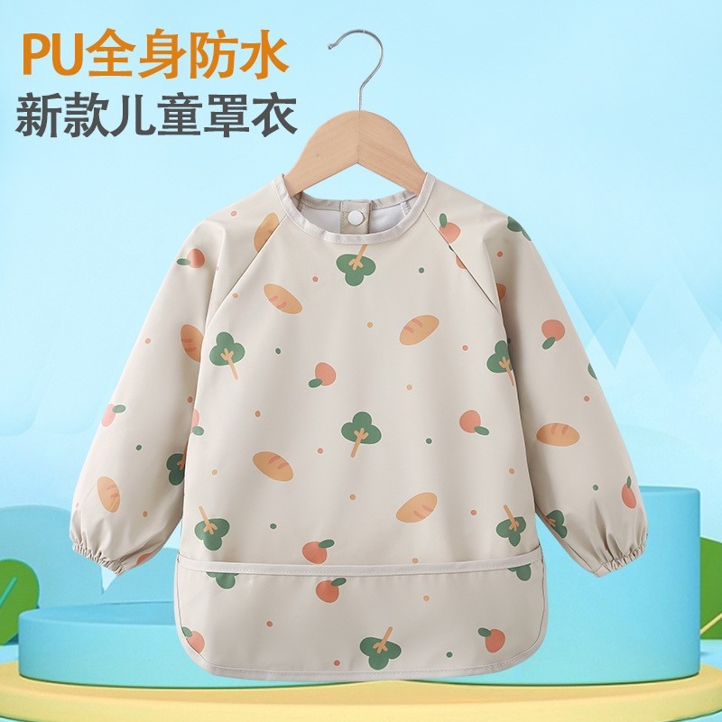 儿童罩衣PU防水防脏婴幼儿吃饭围兜饭兜男女童免洗护衣新款画画