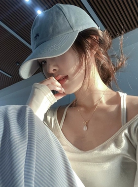 小狐狸刺绣蓝色棒球帽女款2026新款高级感大头围显脸小百搭鸭舌帽