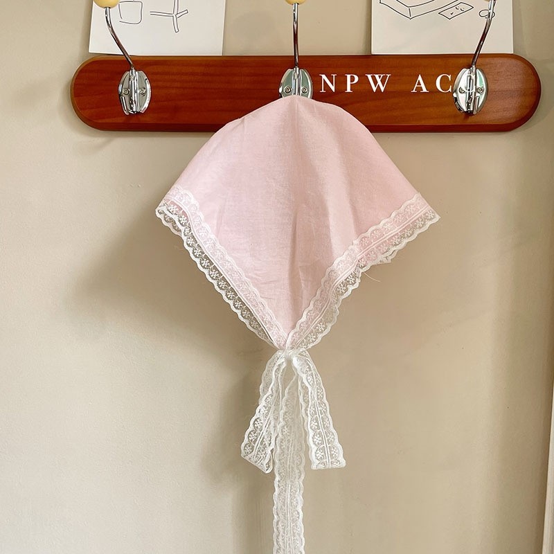 2025法式点点蕾丝头巾气质甜美可爱田园风三角巾春夏海边拍照头饰