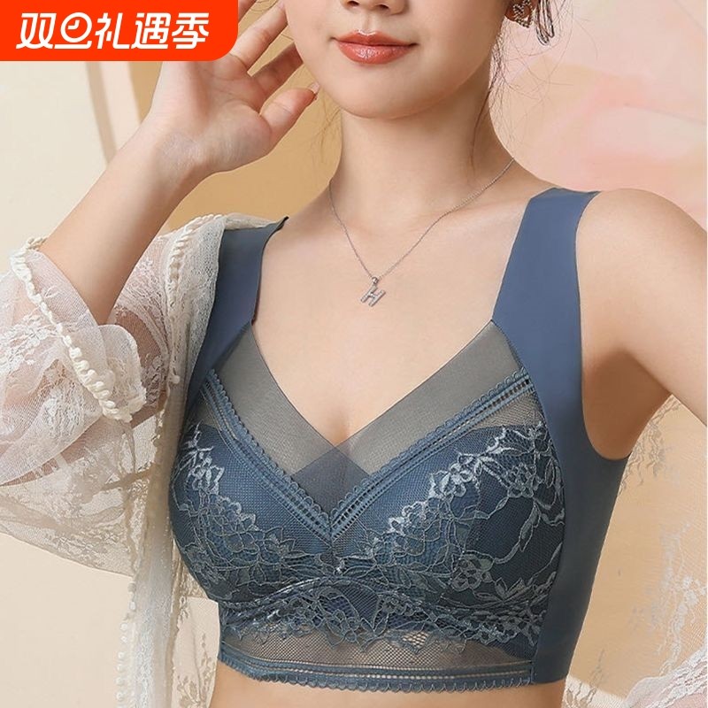 美背一体杯透气聚拢胸罩蕾丝裹胸无钢圈抹胸大码文胸内衣女背心式