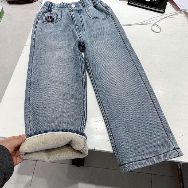 女童秋冬加绒保暖牛仔裤