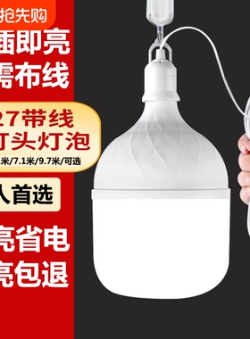 LED灯泡插座灯家用插电E27螺口超亮照明节能灯悬挂式带线插头灯座