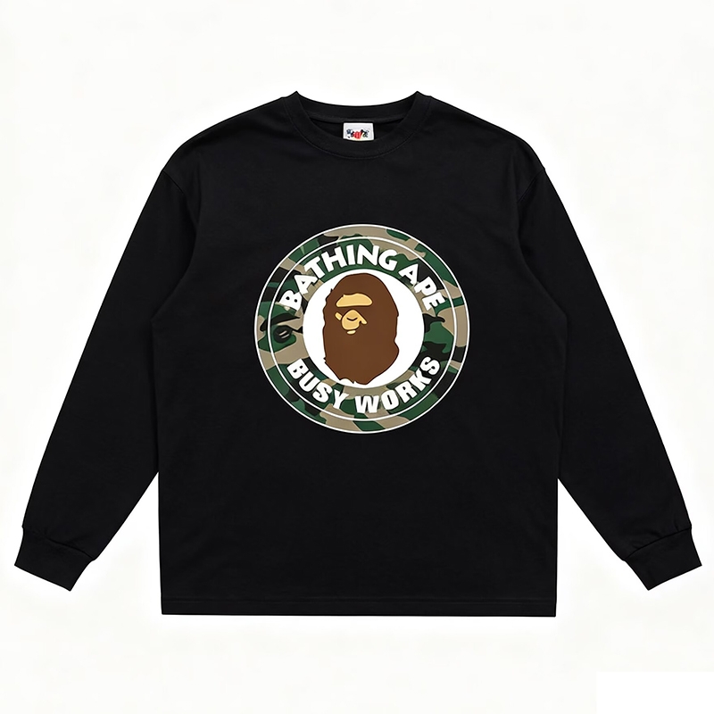 潮牌APE长袖t恤纯棉300g重磅高版本SHARK BAPE迷彩鲨鱼亲子打底衫
