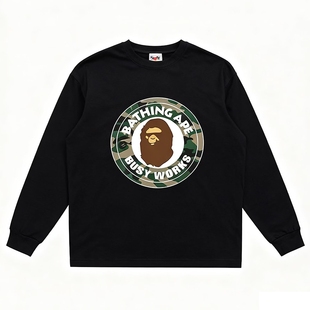 BAPE迷彩鲨鱼亲子打底衫 本SHARK t恤纯棉300g重磅高版 潮牌APE长袖