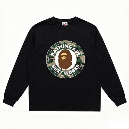 潮牌APE长袖t恤纯棉300g重磅高版本SHARK BAPE迷彩鲨鱼亲子打底衫