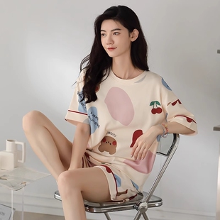 睡衣女款2025新款夏季网红款可爱短袖短裤薄款夏天超火家居服套装