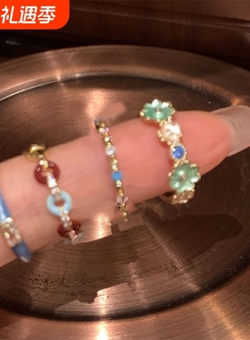 新款珐琅滴釉戒指女法式轻奢ins小众设计高级气质百搭食指戒指环