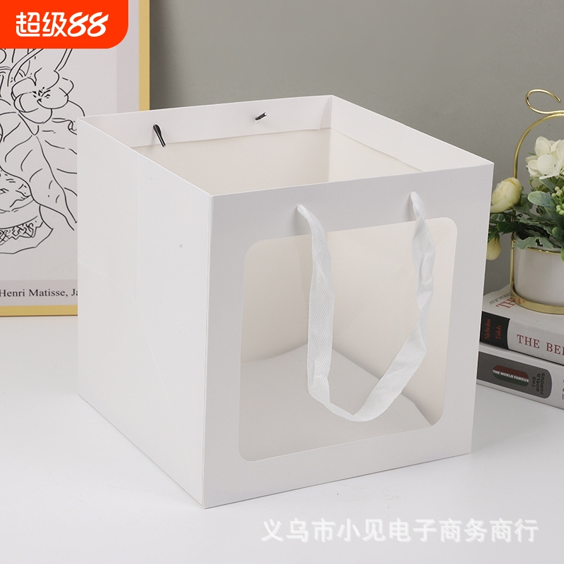 透明手提纸袋鲜花玩偶礼品袋盆栽加厚大号正方形包装袋耐用生产